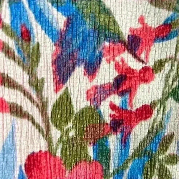 CUDDLE DUDS Tropical Floral 3/4 Sleeve Tunic Shirt Caftan Crinkle Crepe Women XS - Picture 10 of 13